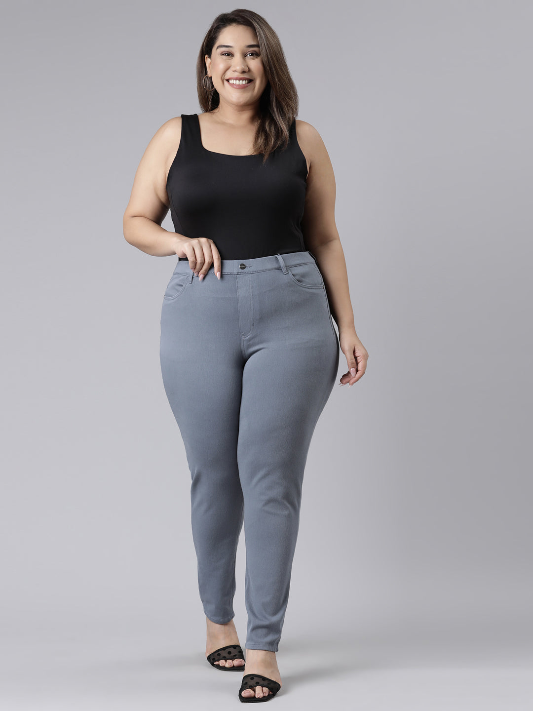 Jeans Blue Cotton Polyester Super Stretch Jeggings