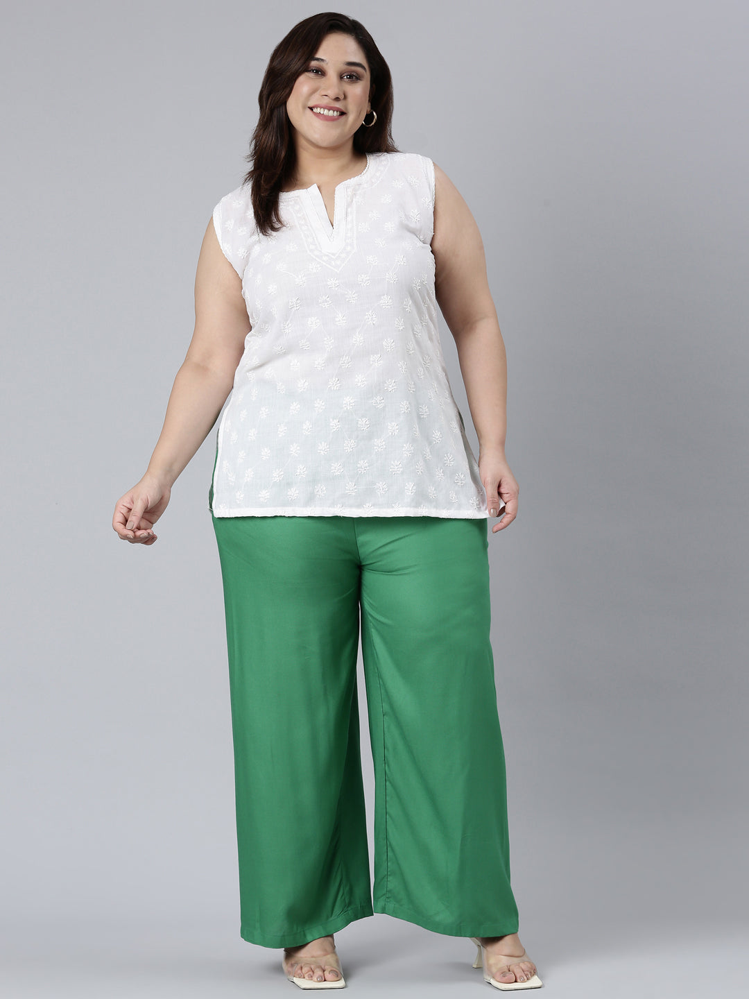 Emerald Green Woven Viscose Basic Palazzo