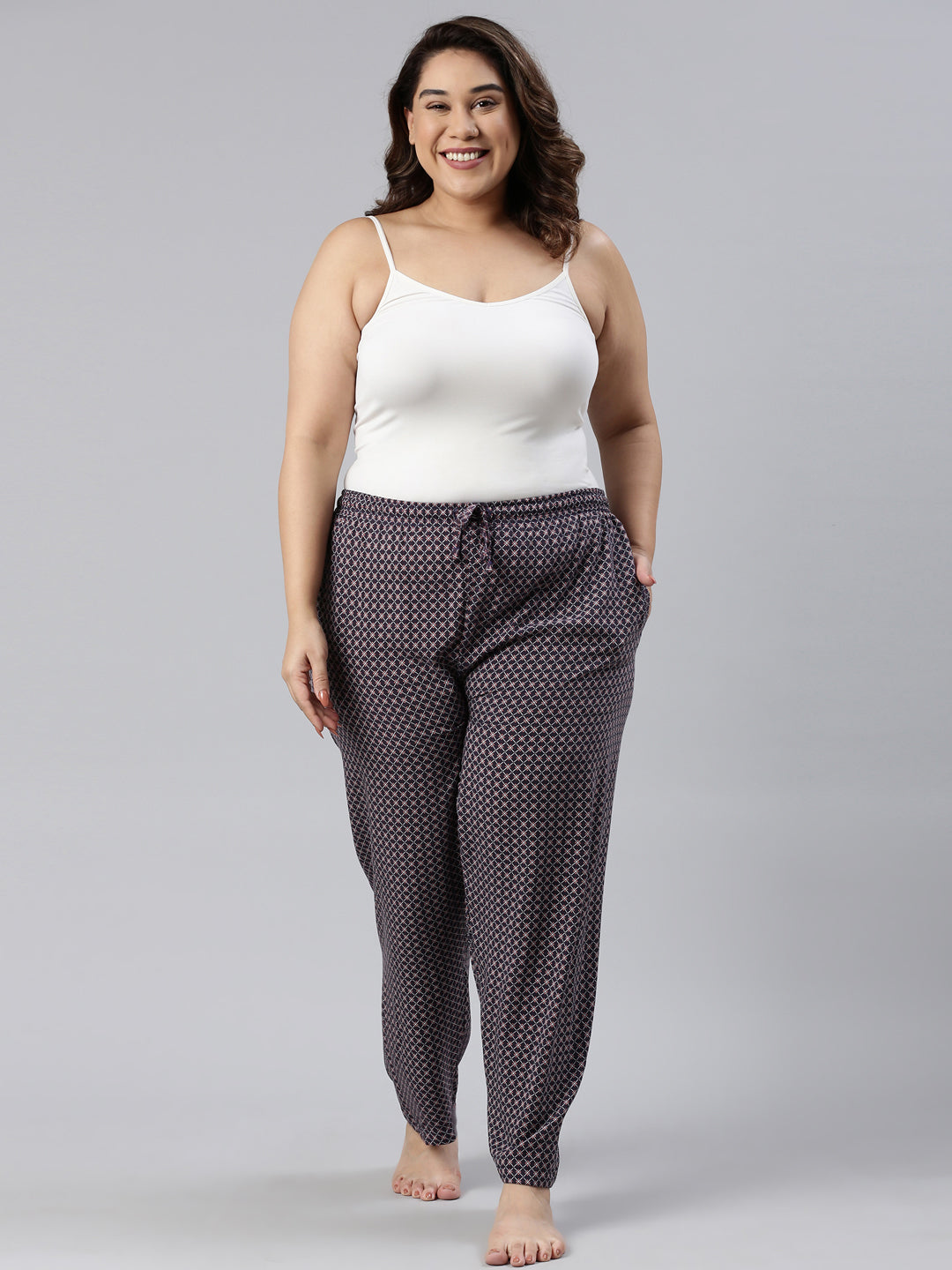 Navy Woven Viscose Printed Lounge Pants