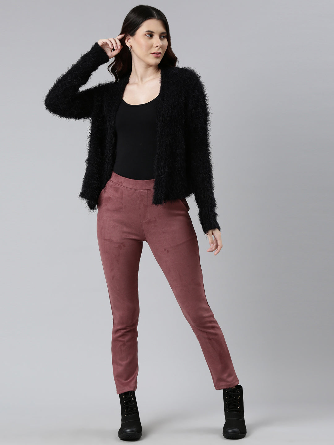 Light Wine Poly Stretch Suede Tregging