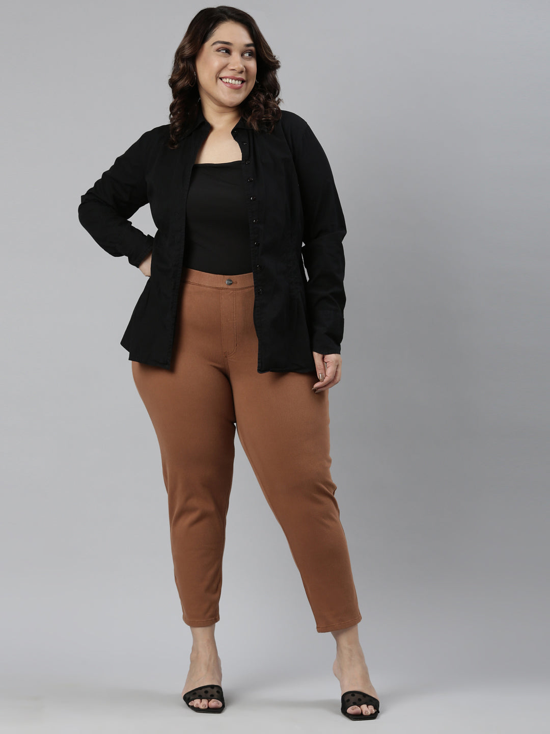 Light Brown Cotton Poly Stretch Cropped Colored Jeggings