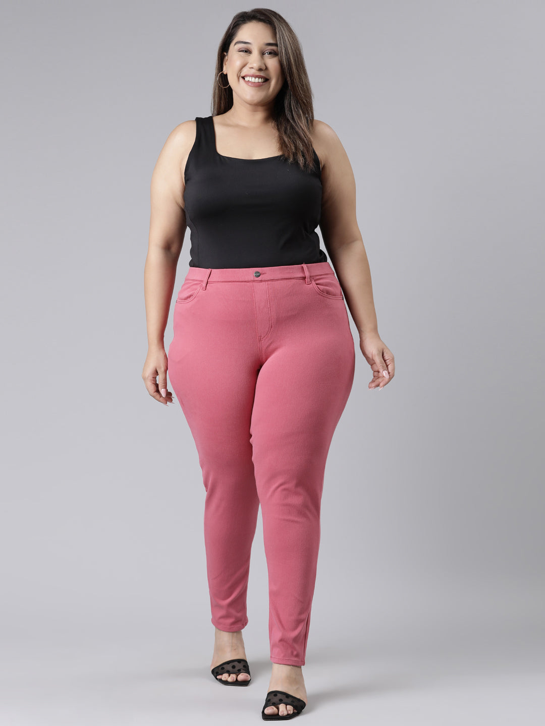 Coral Cotton Polyester Super Stretch Jeggings