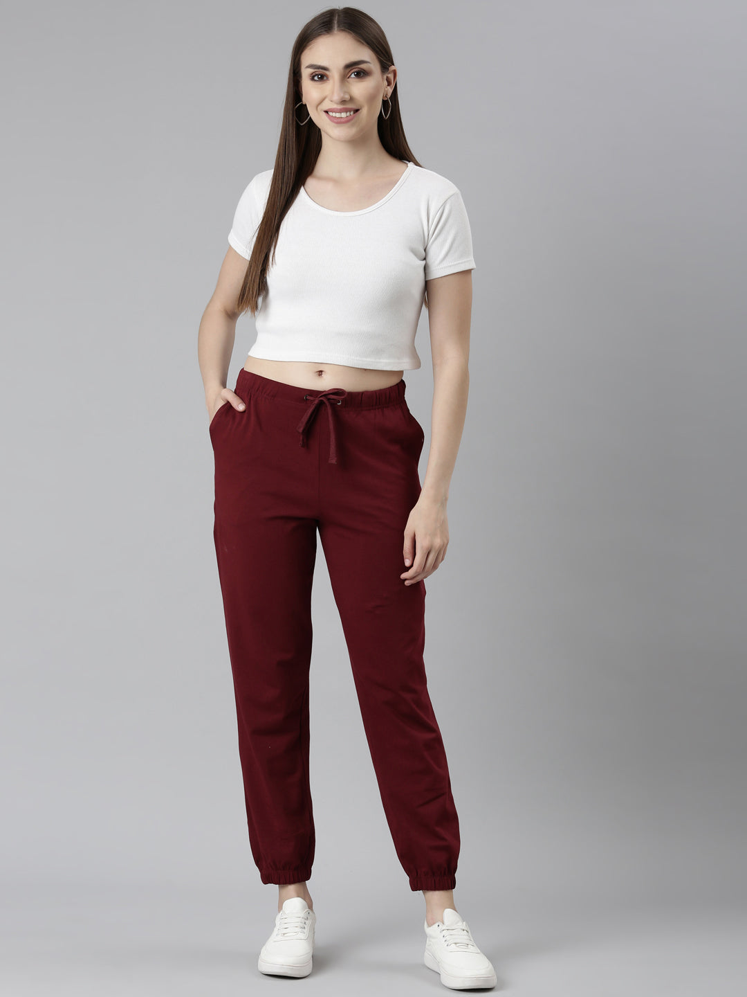 Maroon Cotton Stretch Casual Joggers