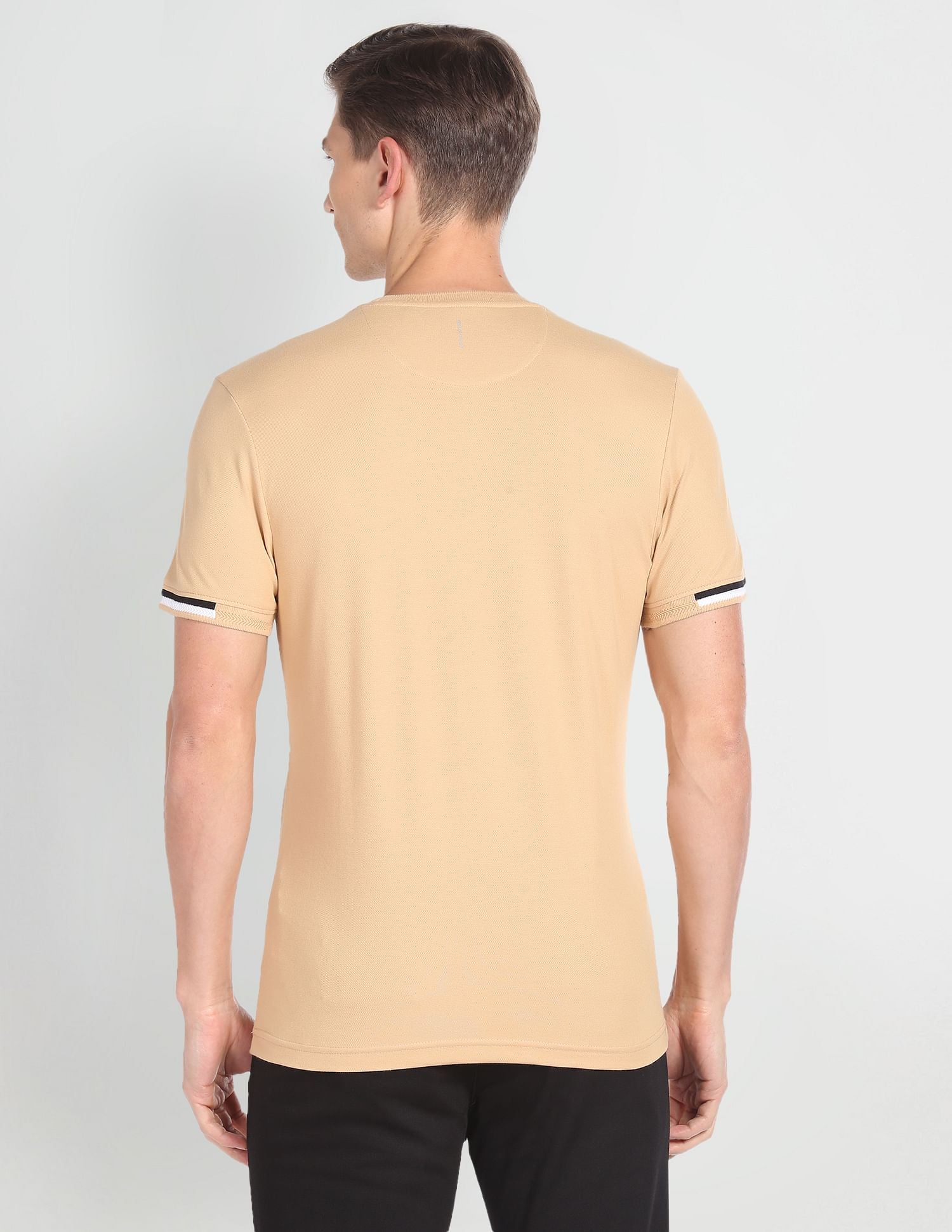 Striped Cuff Cotton Logo T-Shirt