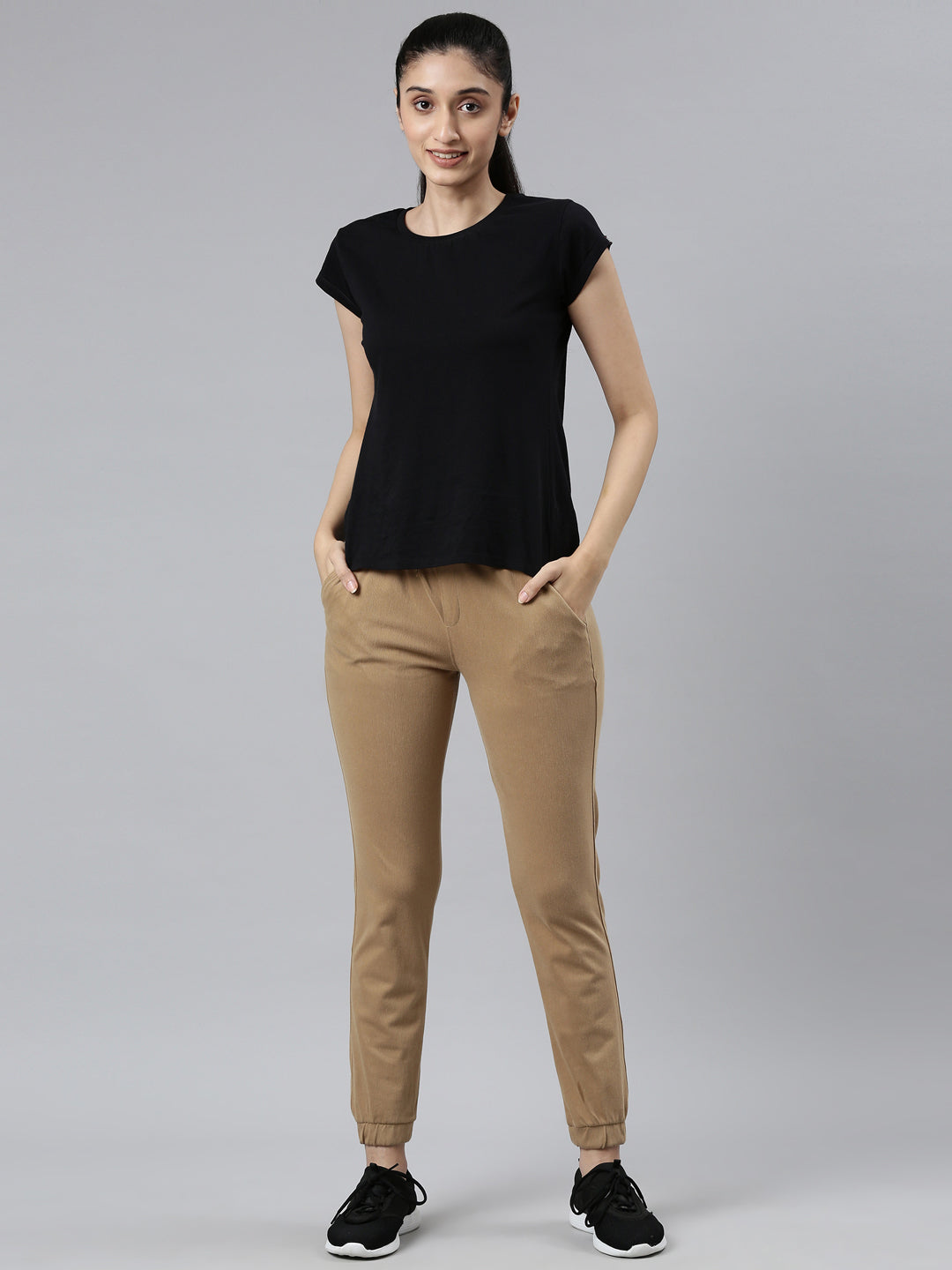 Khaki Cotton Poly Stretch Cuffed Joggers