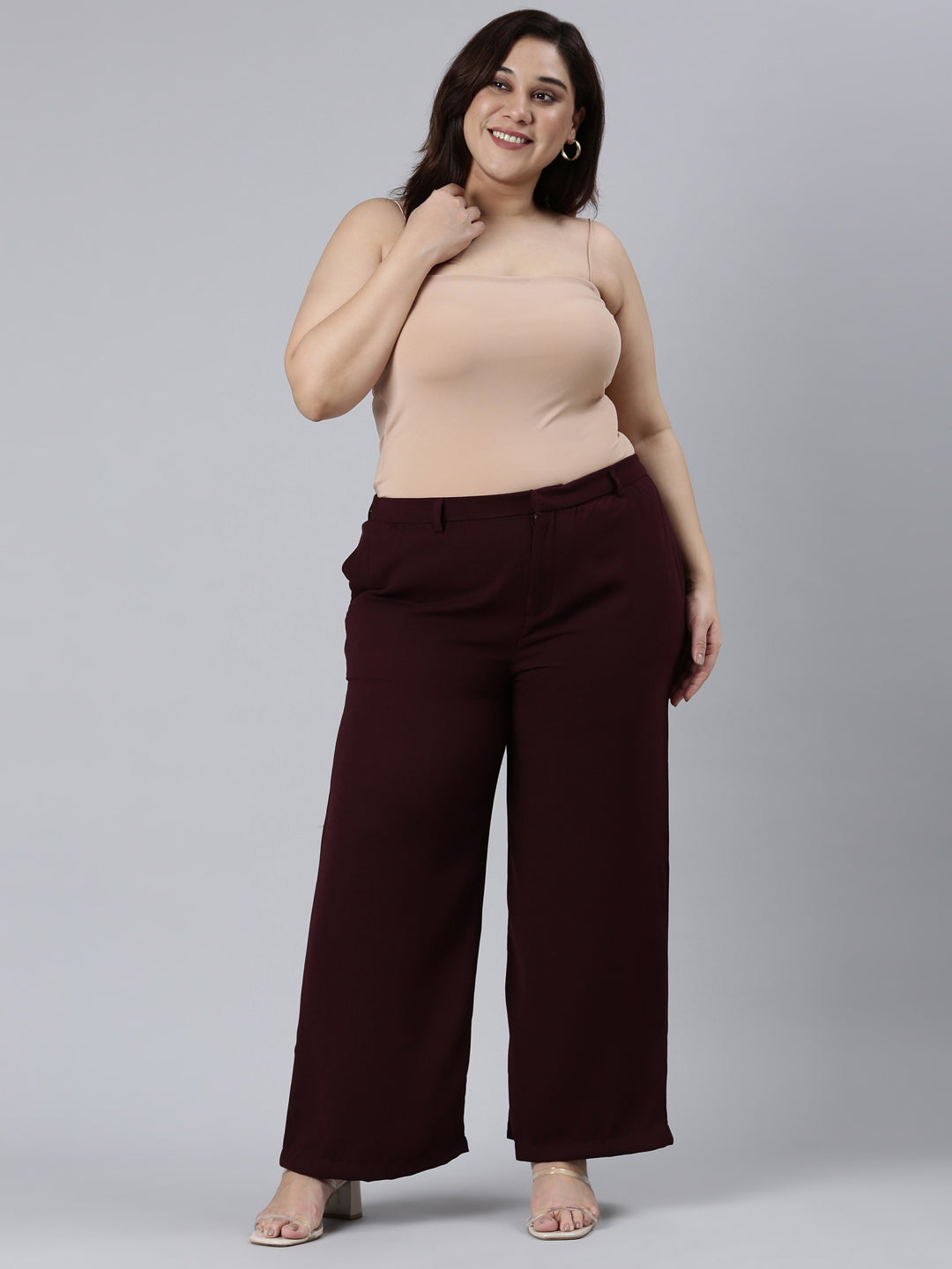 Dark Wine Crepe Wide Trouser