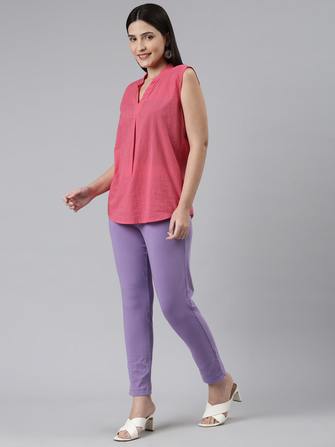 Lilac Cotton Stretch Kurti Pants