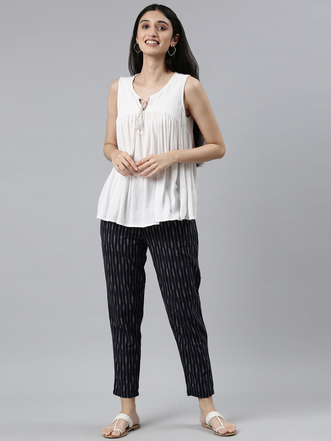 Navy Linen Ikat Pencil Pant