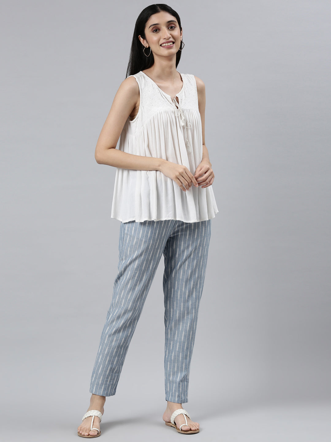 Blue Linen Ikat Pencil Pant