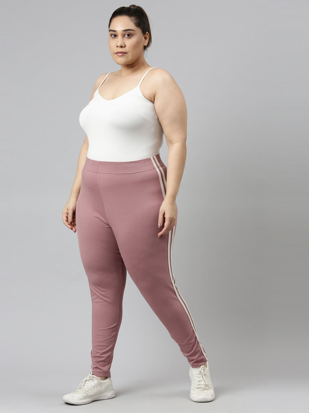 Dusty Voilet Cotton Stretch Side Stripes Active Leggings