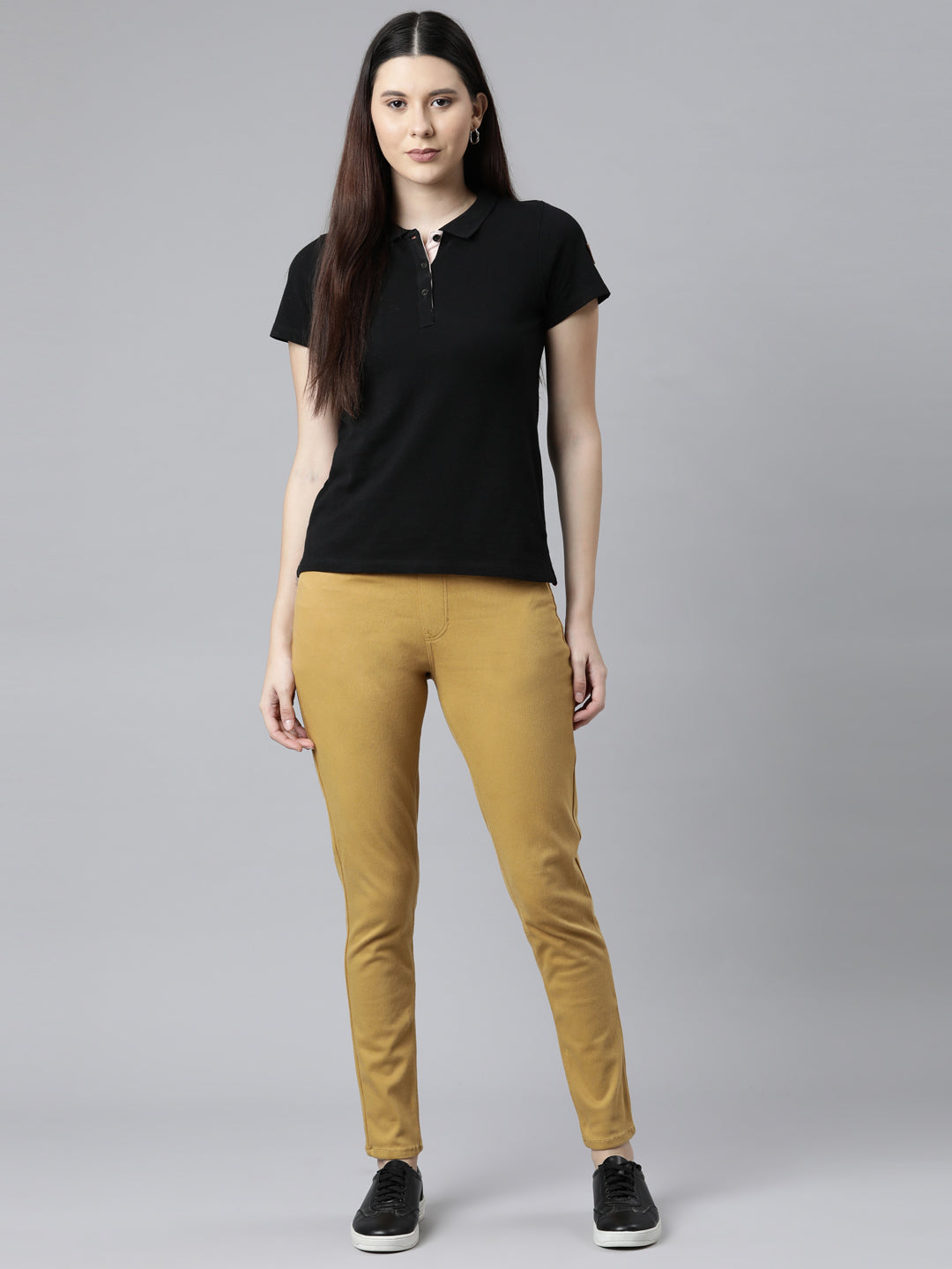 Mustard Cotton Polyester Super Stretch Jeggings