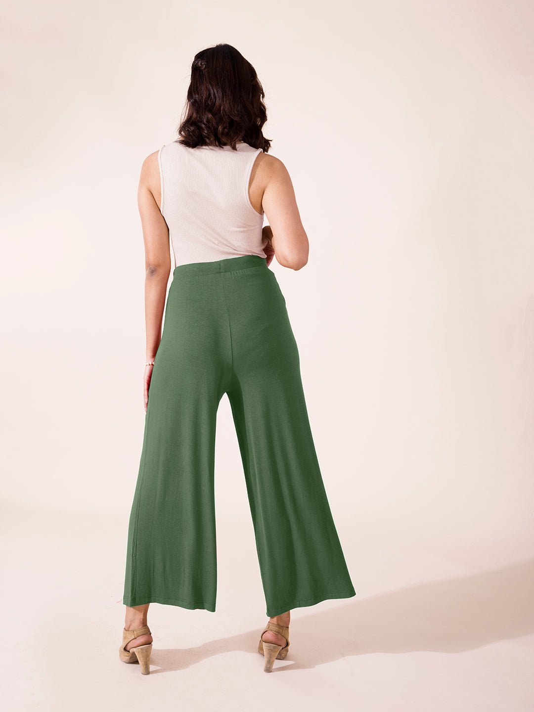 Dark Olive Viscose Knit Palazzo