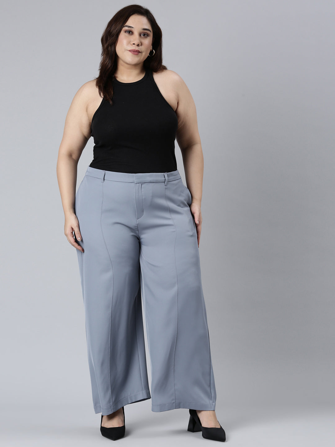 Dusty Blue Crepe Wide Trouser