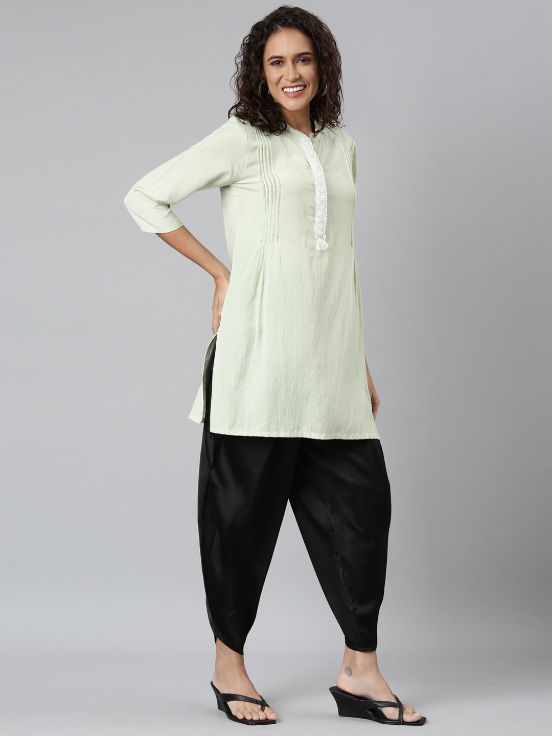 Black Woven Viscose Harem Dhoti Pant