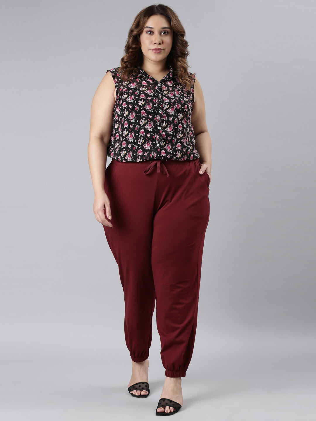 Maroon Cotton Stretch Casual Joggers