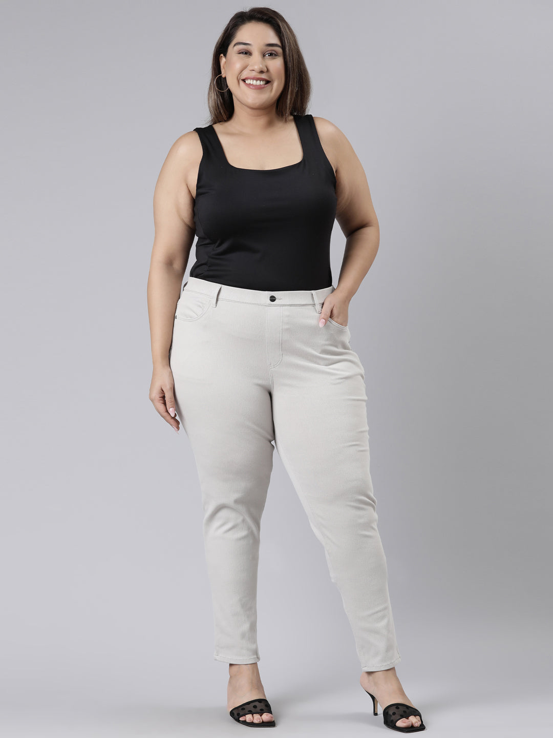 Grey Mist Cotton Polyester Super Stretch Jeggings