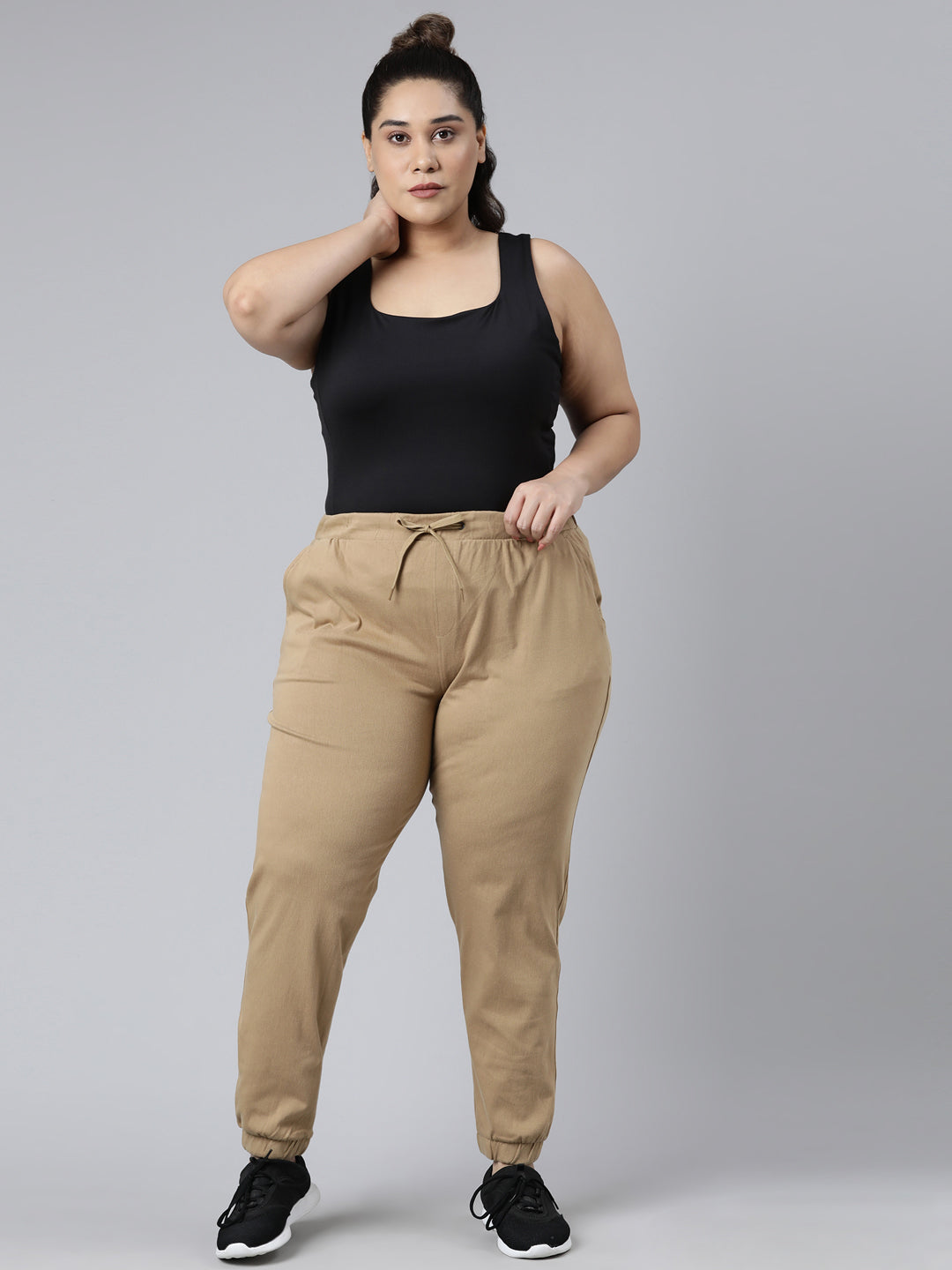 Khaki Cotton Poly Stretch Cuffed Joggers