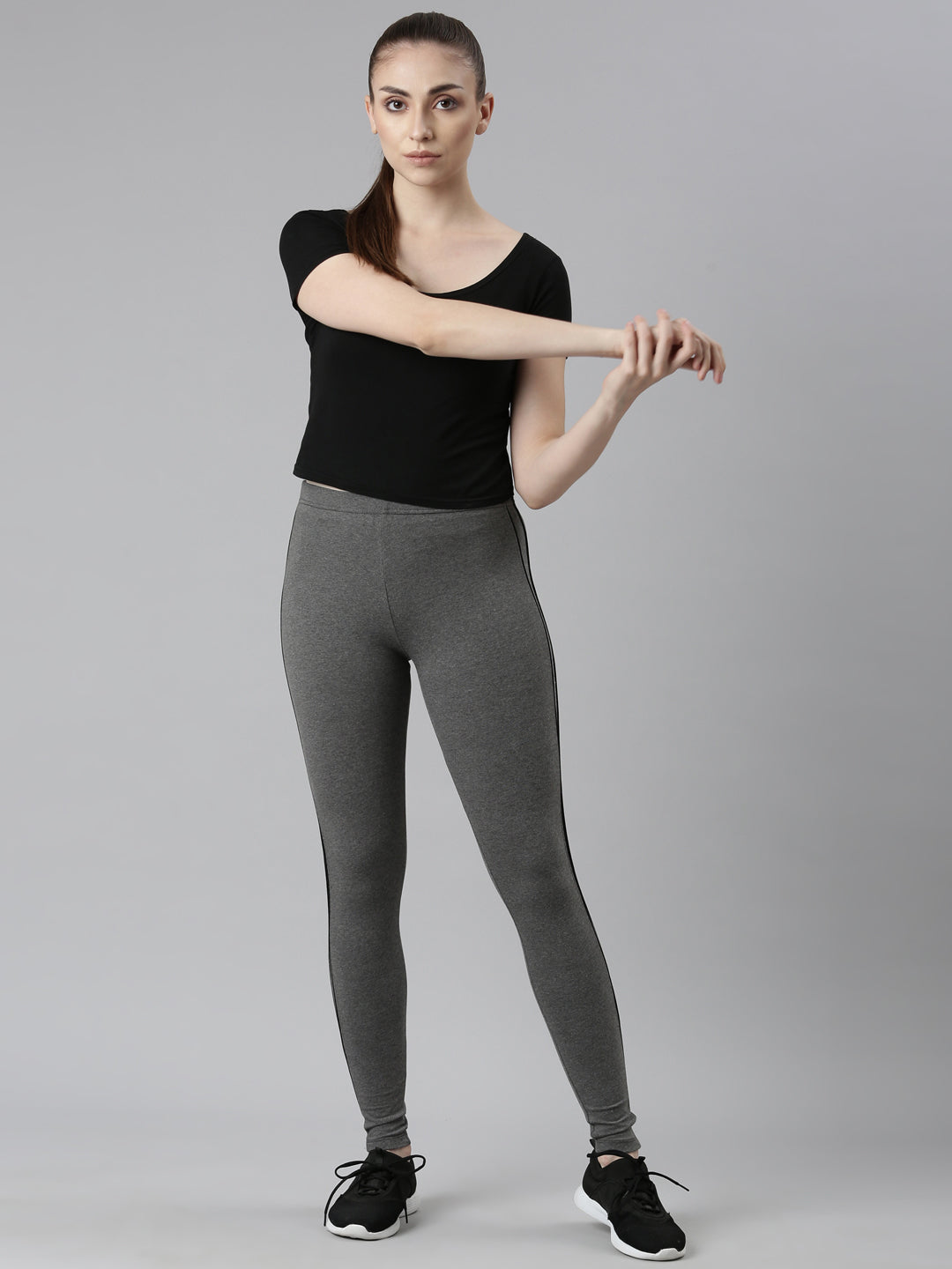 Antra Melanges Cotton Stretch Side Stripes Active Leggings