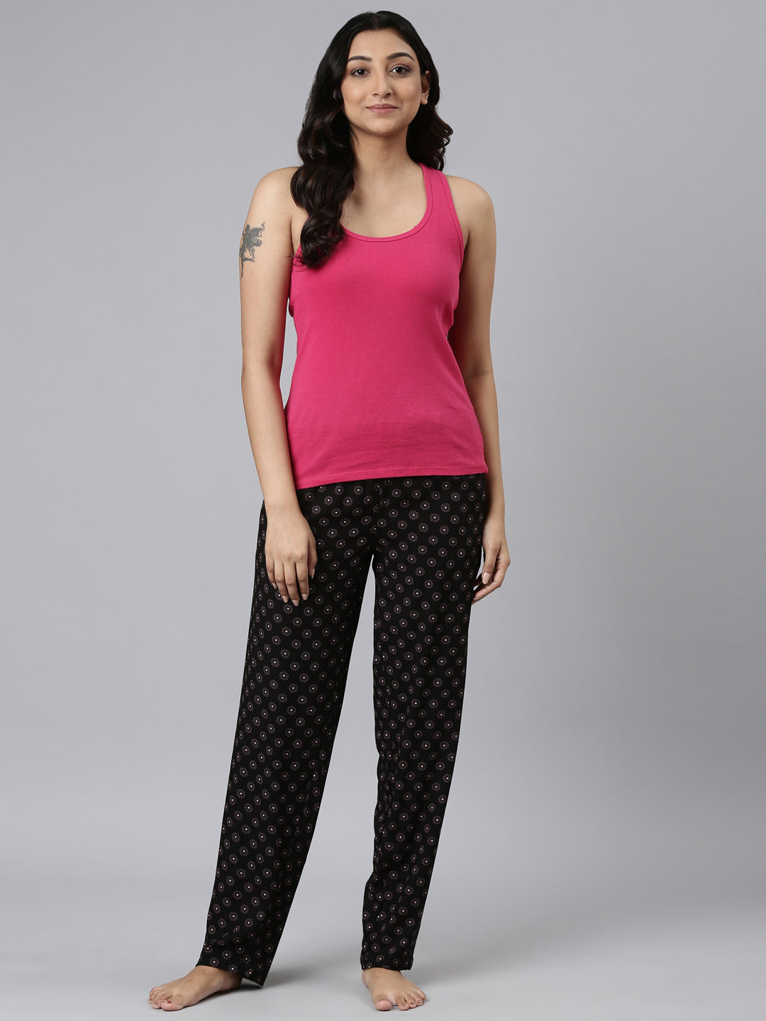 Black Woven Viscose Printed Lounge Pants