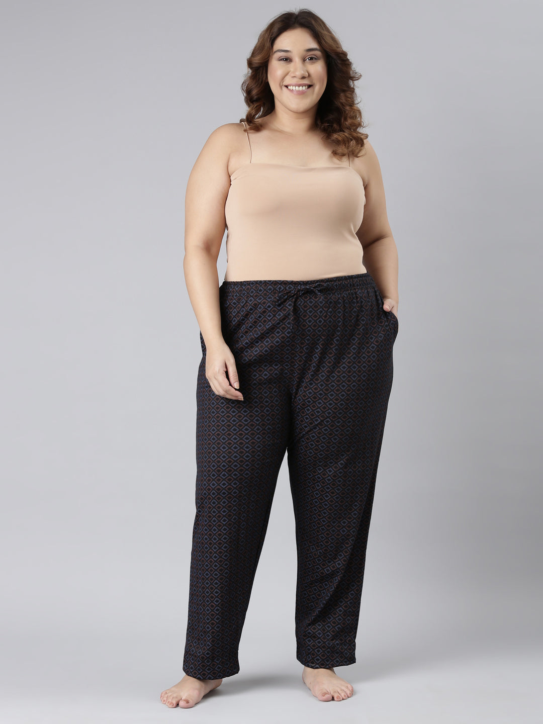 Black Cotton Knit Printed Lounge Pants