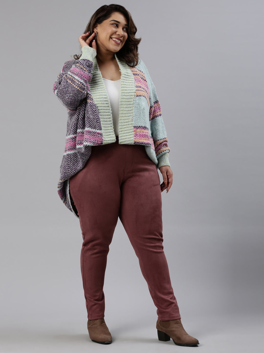 Light Wine Poly Stretch Suede Tregging