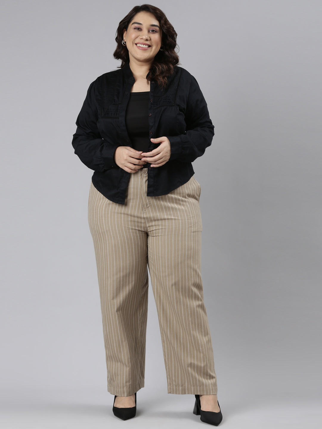 Beige Cotton Stripes Cargo Pant