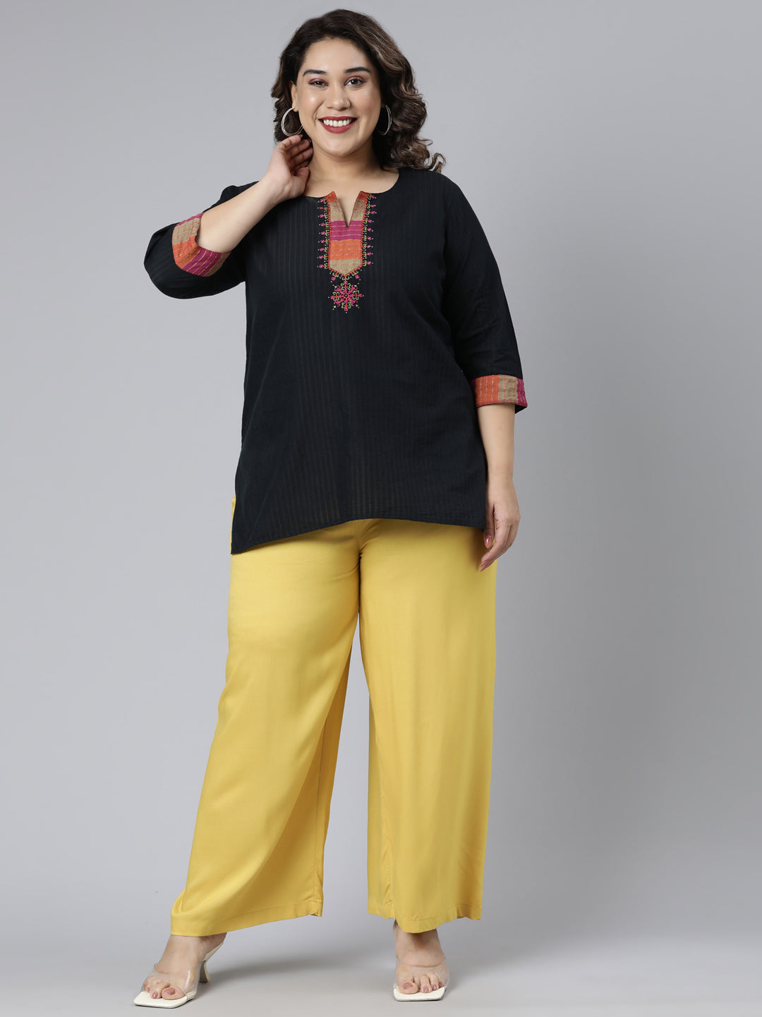 Light Mustard Woven Viscose Basic Palazzo