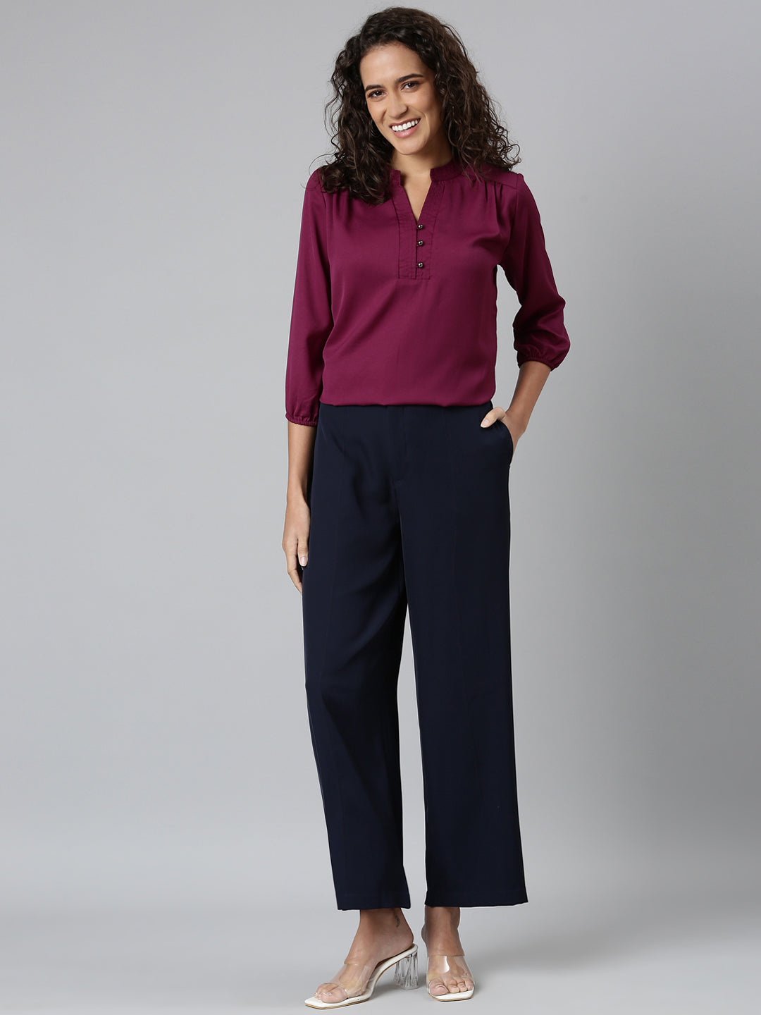 Navy Crepe Wide Trouser