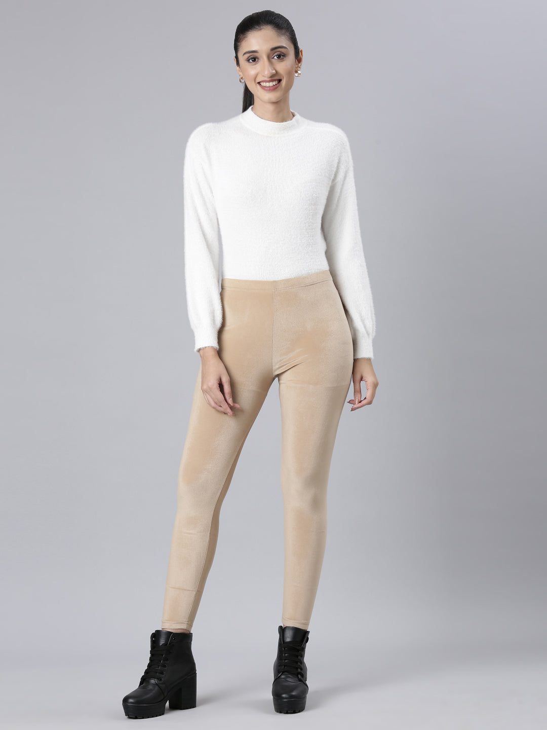 Beige Velour Leggings