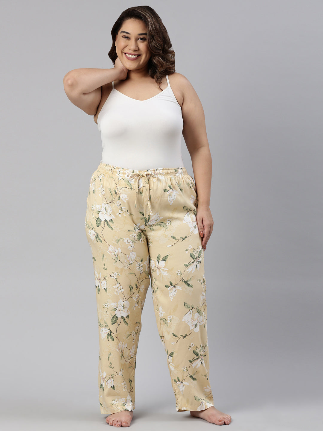 Yellow Woven Viscose Printed Lounge Pants