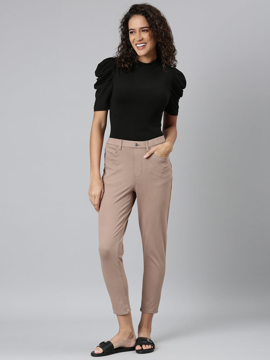 Light Chocolate Cotton Poly Stretch Cropped Colored Jeggings