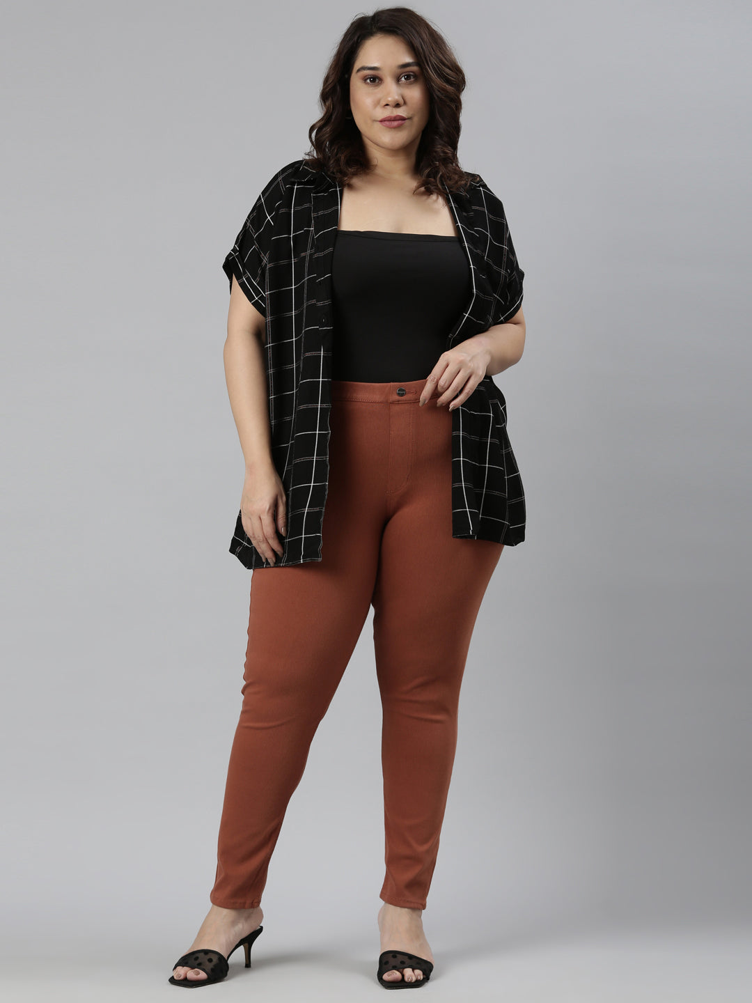 Reddish Brown Cotton Polyester Super Stretch Jeggings