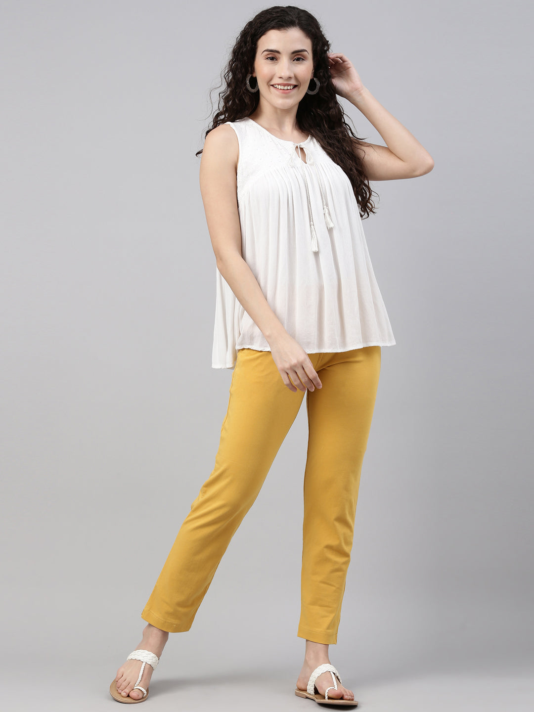 Golden Yellow Cotton Stretch Kurti Pants