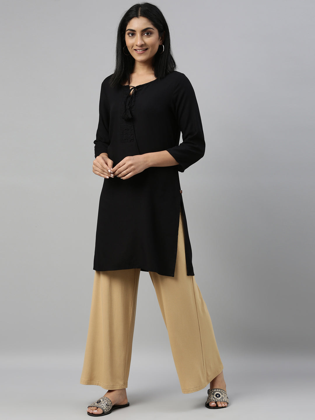 Wheat Viscose Knit Palazzo