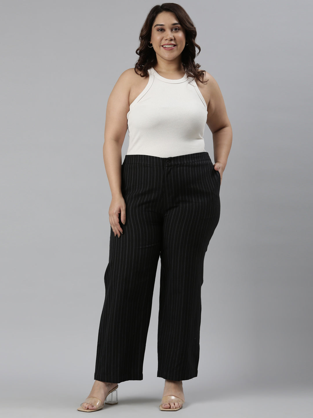 Black Cotton Stripes Cargo Pant