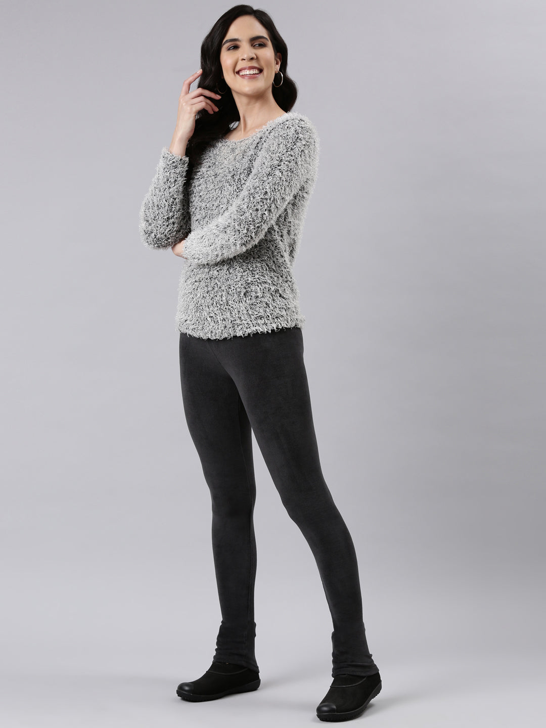 Silver Grey Velour Ultra Warm Leggings