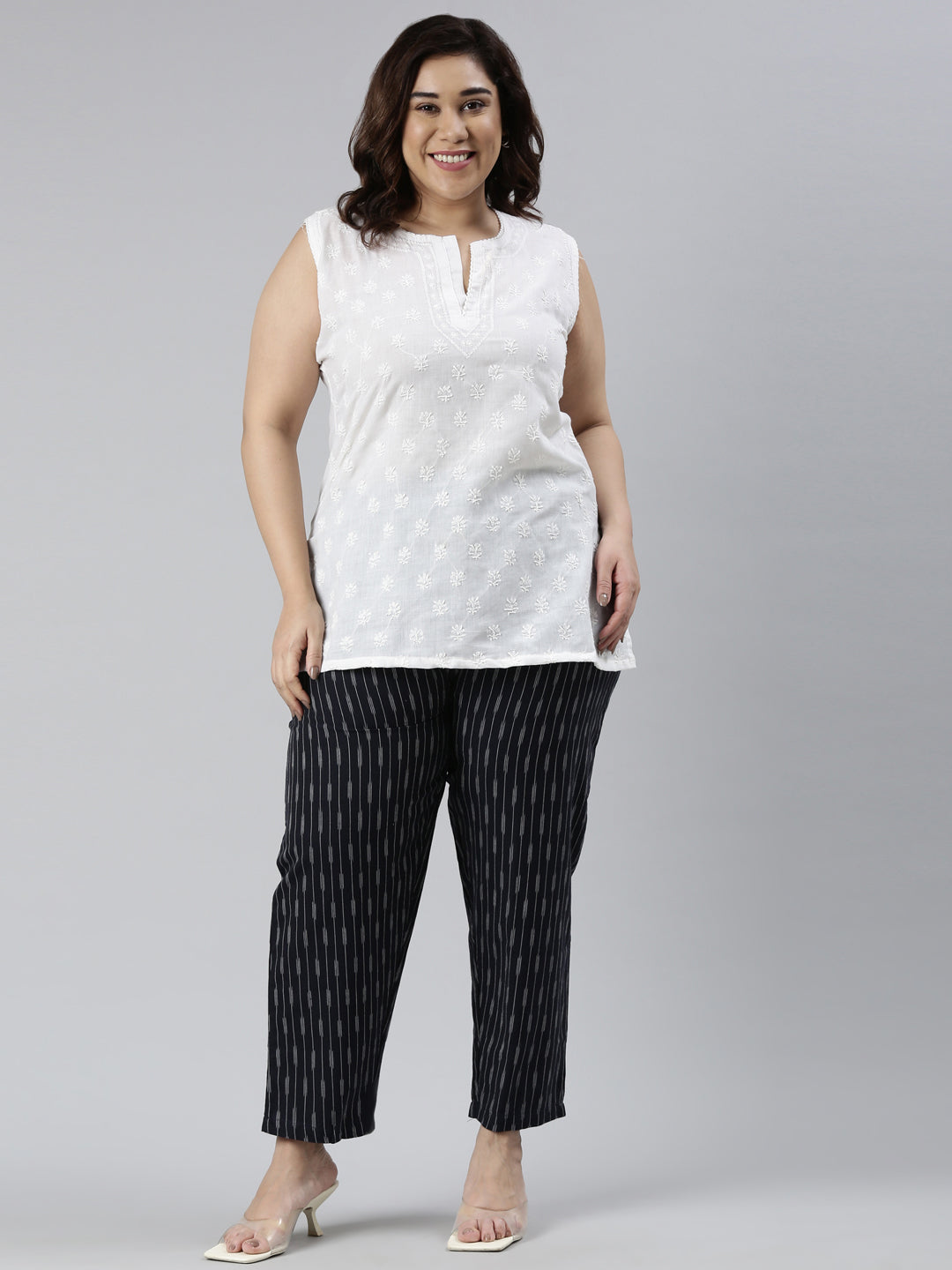 Navy Linen Ikat Pencil Pant