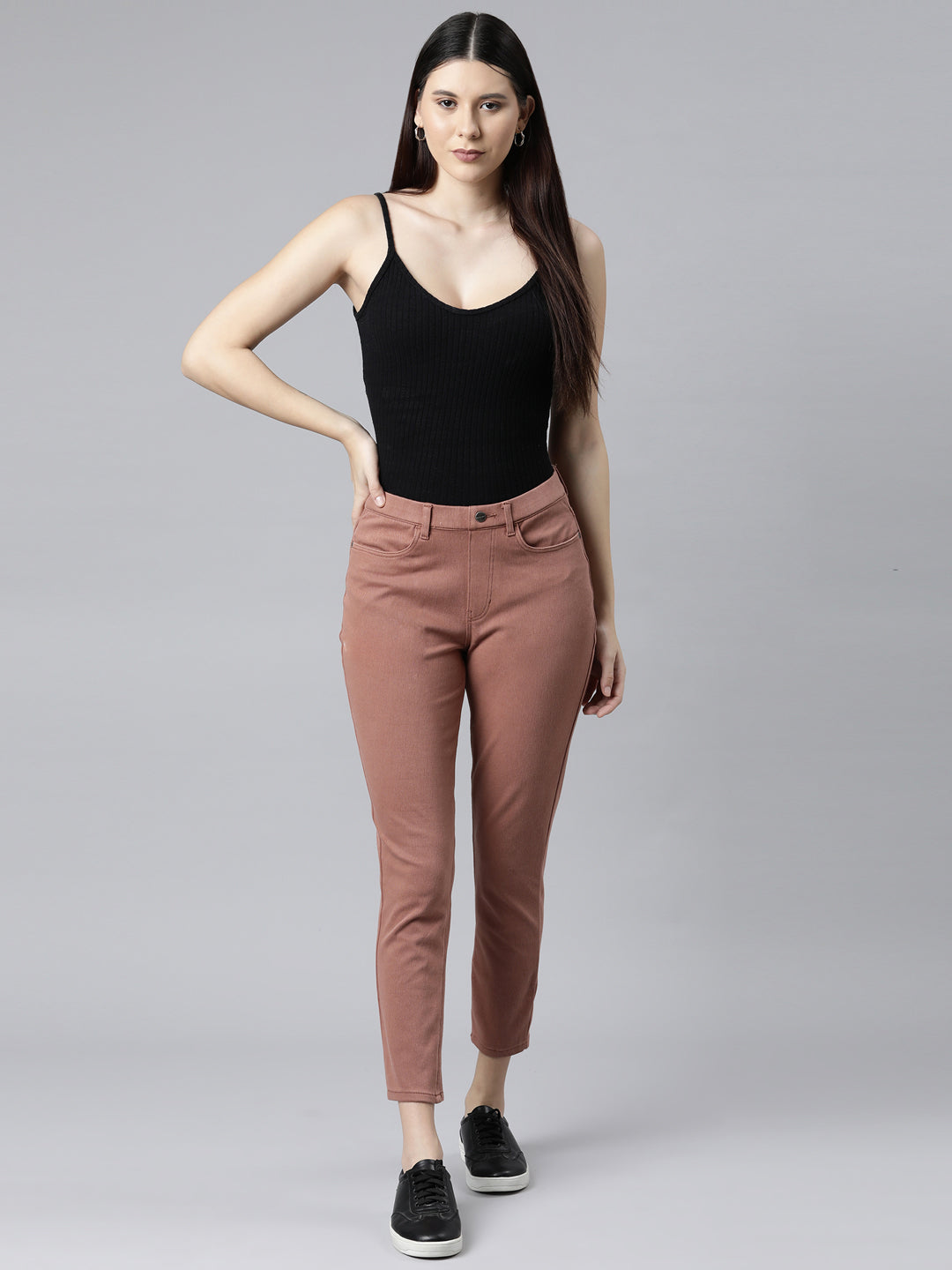 Rust Cotton Poly Stretch Cropped Colored Jeggings