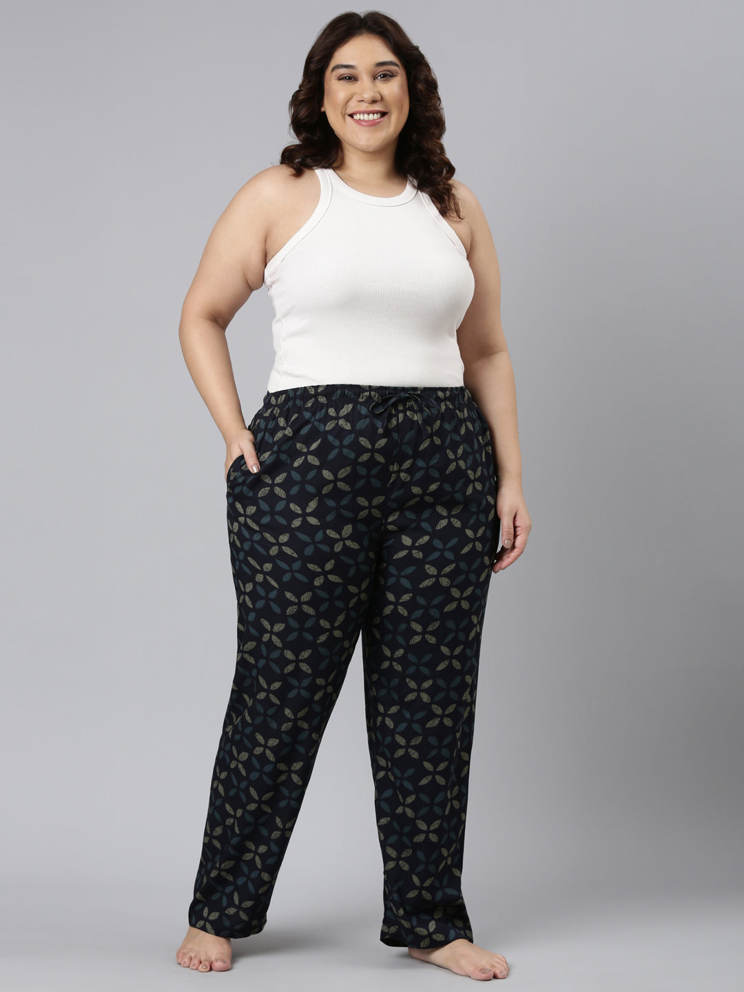Navy Woven Viscose Printed Lounge Pants