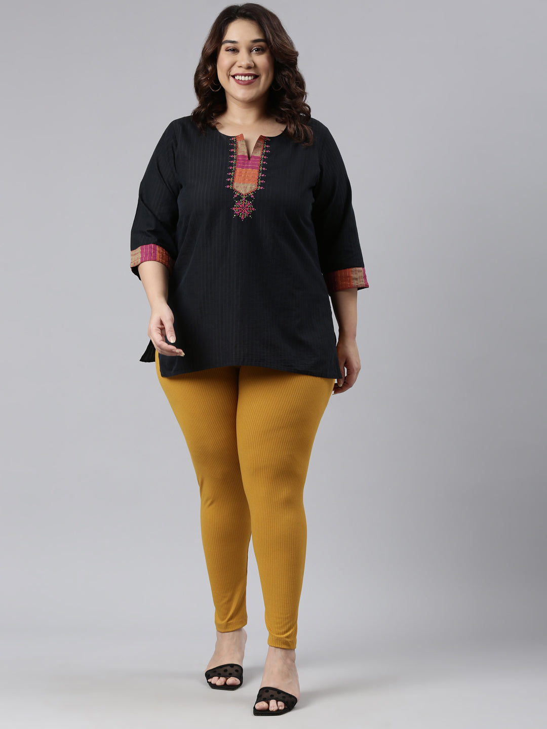 Mustard Drop Needle Fabric Rib Leggings