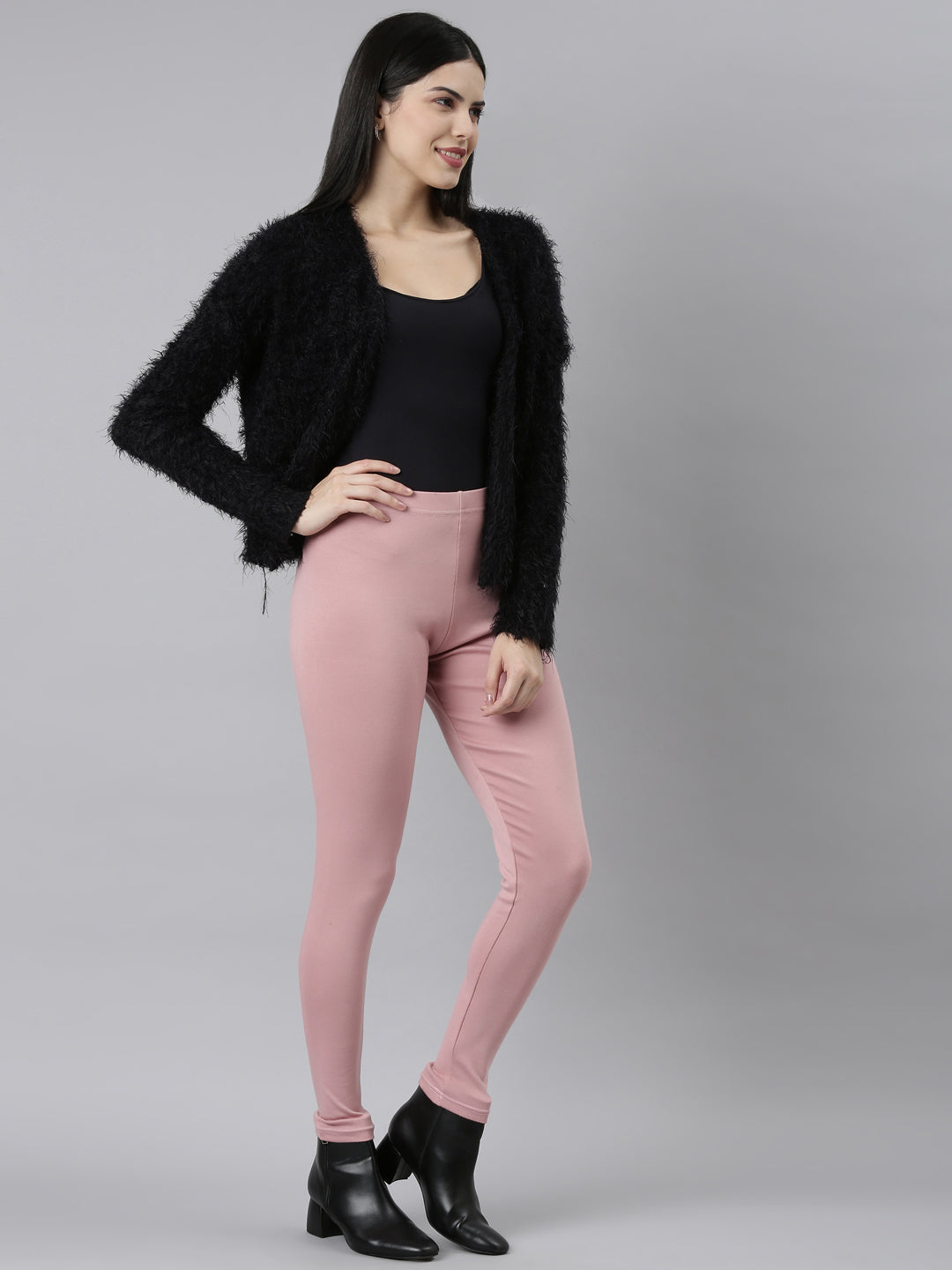 Baby Pink Cotton Stretch Ribbed warm Leggings