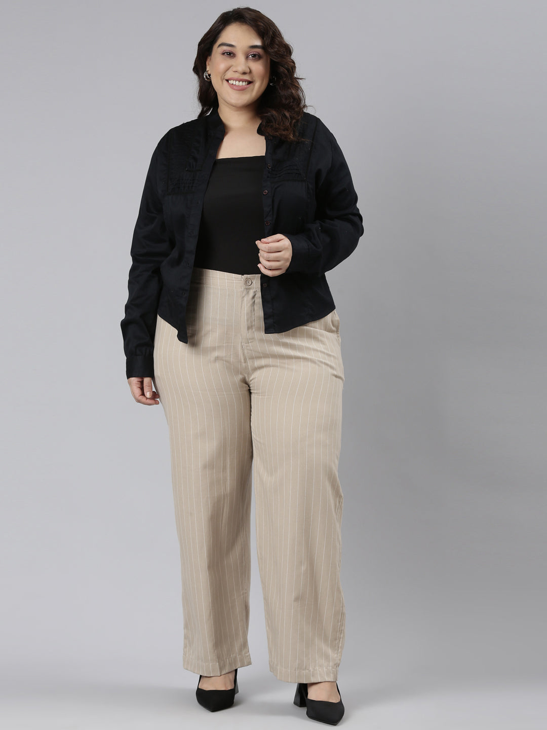 Beige Cotton Stripes Cargo Pant