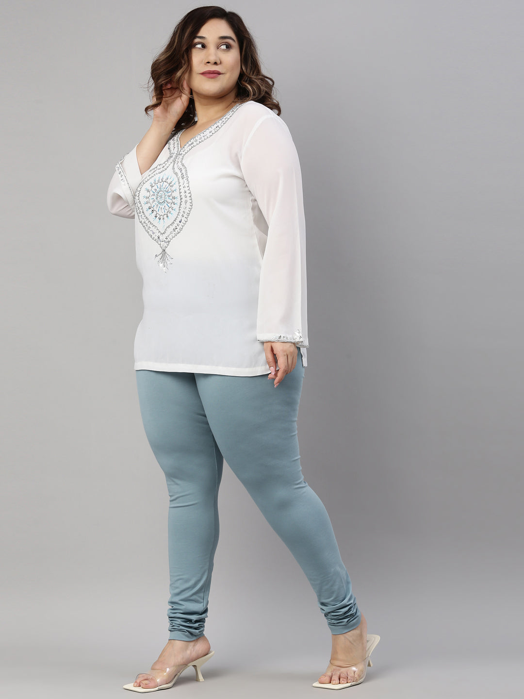 Dusty Blue Cotton Stretch Churidar