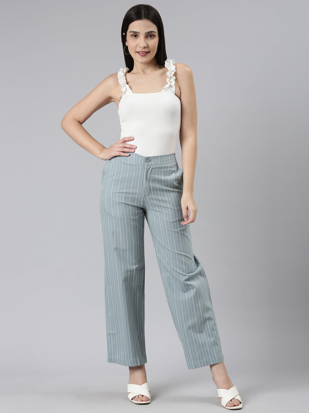 Blue Cotton Stripes Cargo Pant