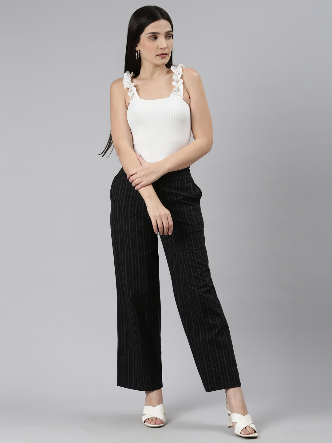 Black Cotton Stripes Cargo Pant