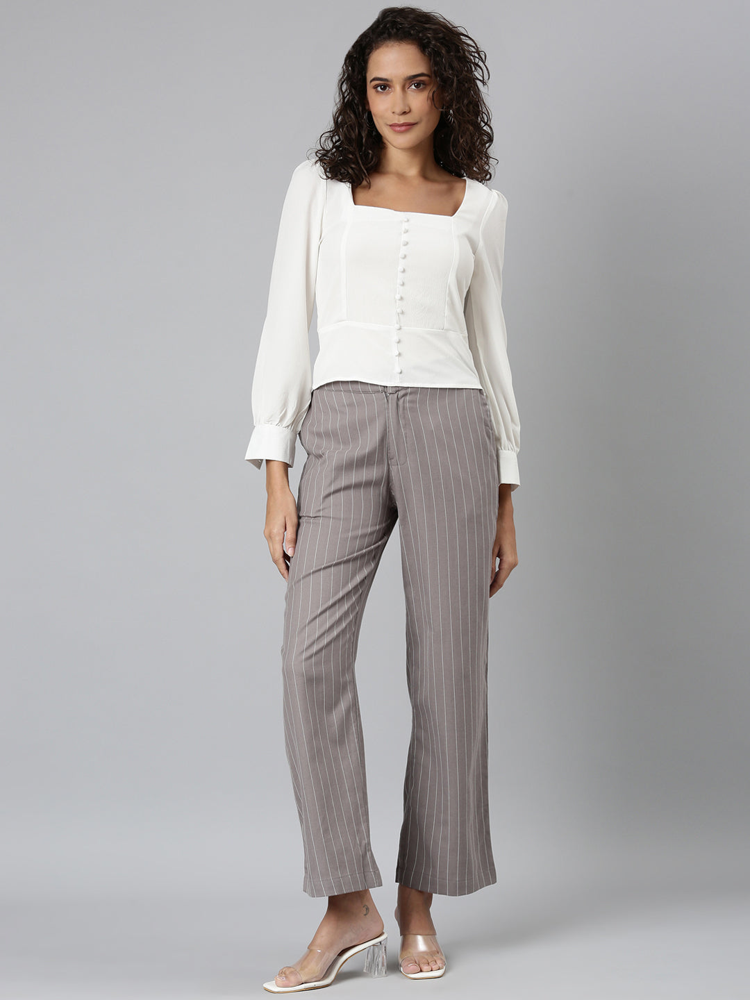 Grey Cotton Stripes Cargo Pant