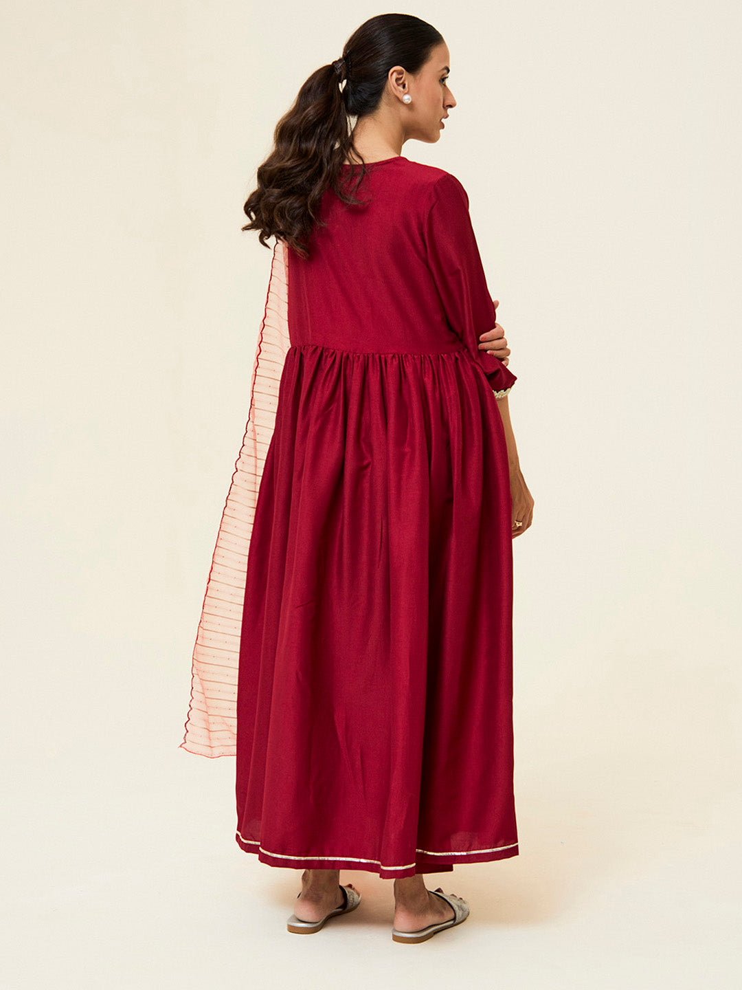 Maroon Embroidered Festive Kurta Set