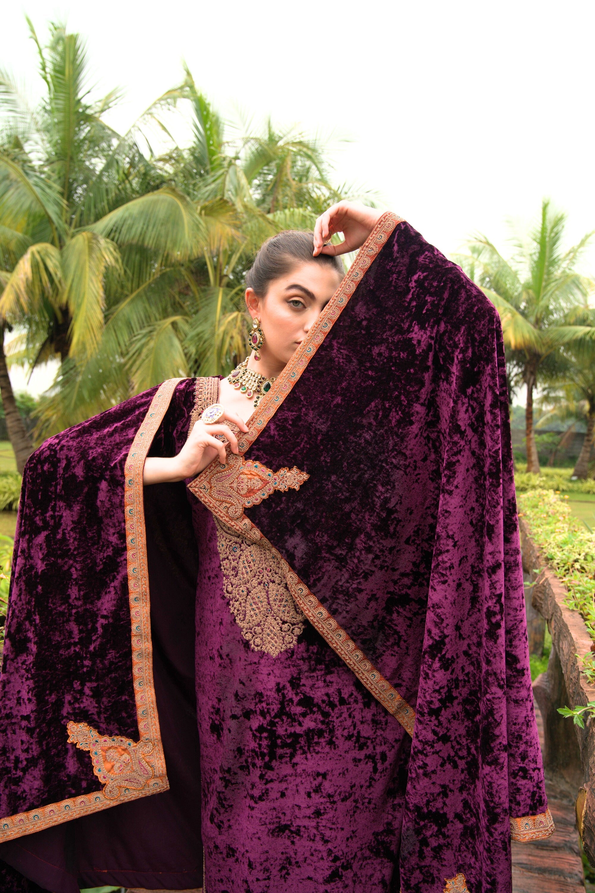 Old Mauve Designer Velvet Pakistani Suit Set