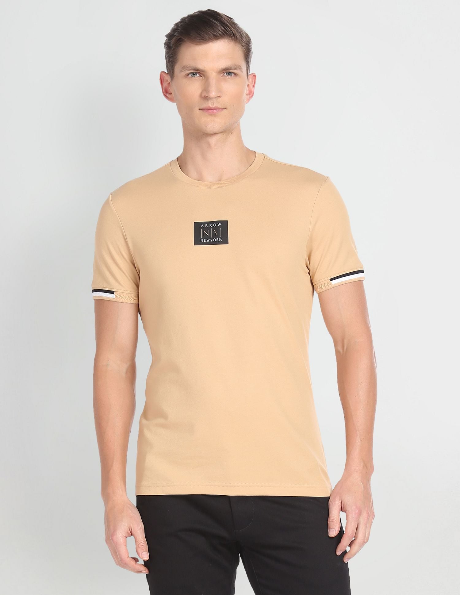 Striped Cuff Cotton Logo T-Shirt