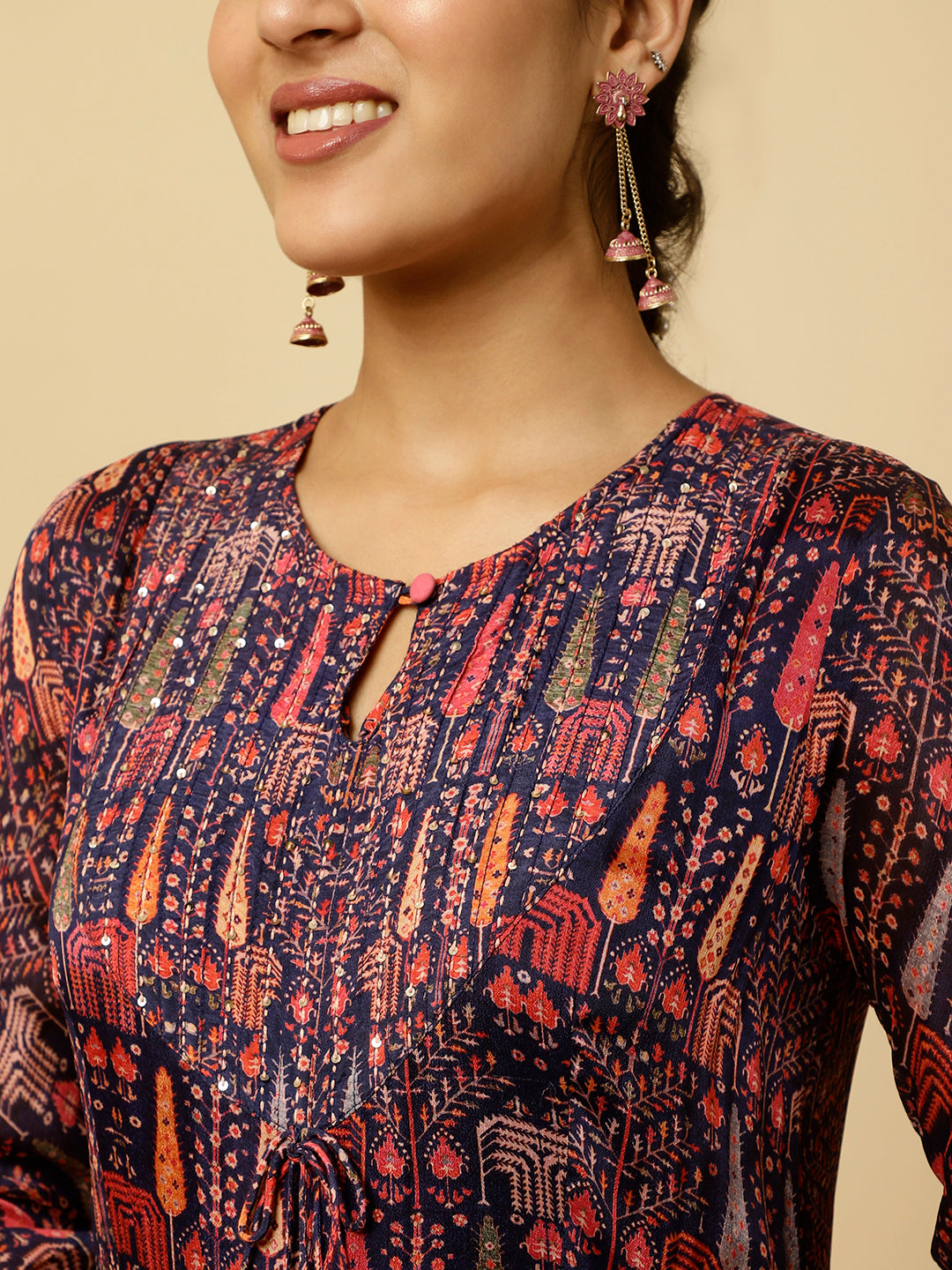 Purple Tribal Printed Flared Kurta With Dupatta